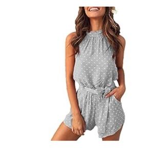Women's Rompers Halter Neck Sleeveless Elastic Waist Romper Shorts Jumpsuit
